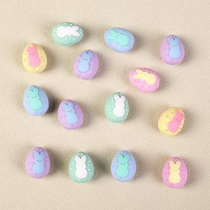 20Pcs Silicone 3D Focal Beads Easter Bunny Chick Holding Easter Egg 15