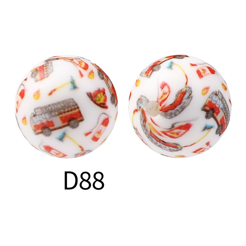 50pcs 15mm Rhombus Printed Silicone Beads Colorful Design 50