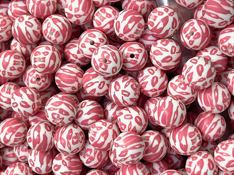 50pcs 15mm Pink Blue Cow Print Silicone Beads Printed Design
