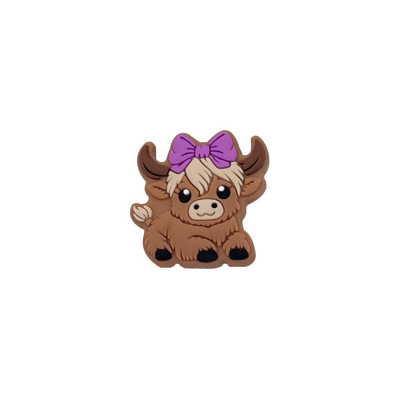20pcs Silicone Focal Beads Bady Highland Cow Girl and Boy With Hats 12