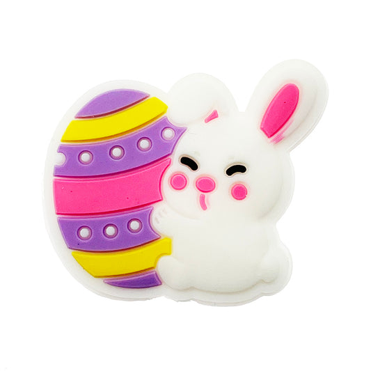 20pcs Silicone Focal Beads Easter Rabbit Holding Decorated Egg