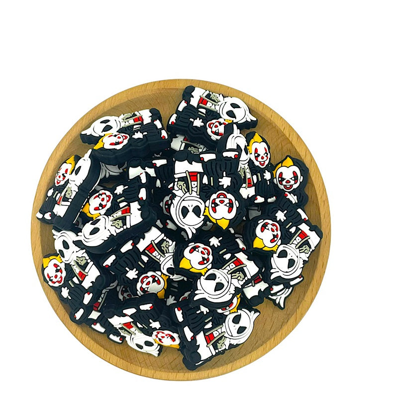 20pcs Silicone Focal Beads Halloween Clown and Skull Duo Design 2
