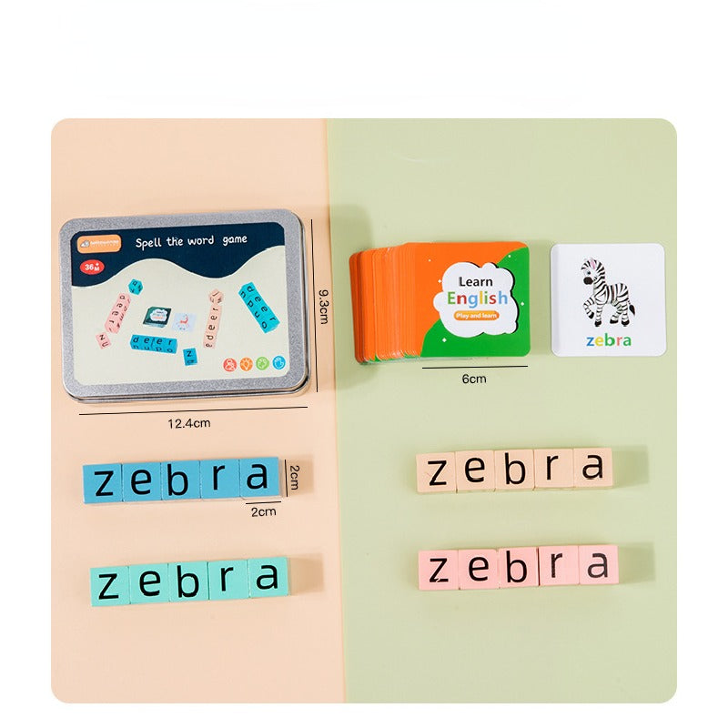 Wooden Montessori Toys English Card Spelling Cube for Kids 7