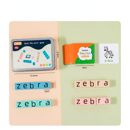 Wooden Montessori Toys English Card Spelling Cube for Kids 7