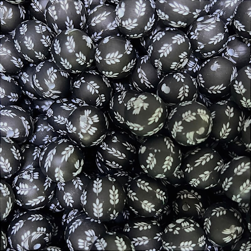 50Pcs 15mm Leaf Print Silicone Beads Printed Design