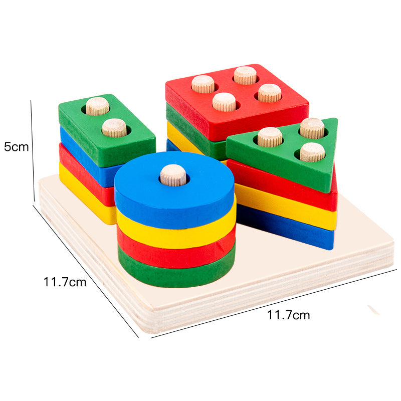 Wooden Montessori Toys Geometric Shape Paired Building Blocks 6