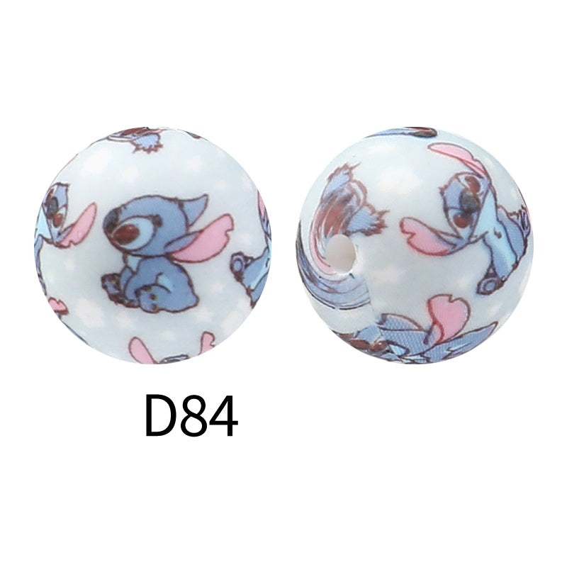 50pcs 15mm Disney Silicone Beads Printed Design 8