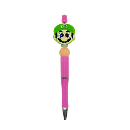 20pcs Silicone Focal Beads Green Cap Character Face Front Facing 3