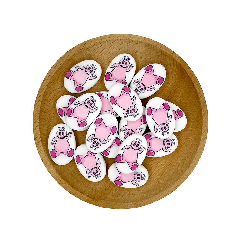 20pcs Silicone Focal Beads Happy Pink Hippo Sitting Pose 2