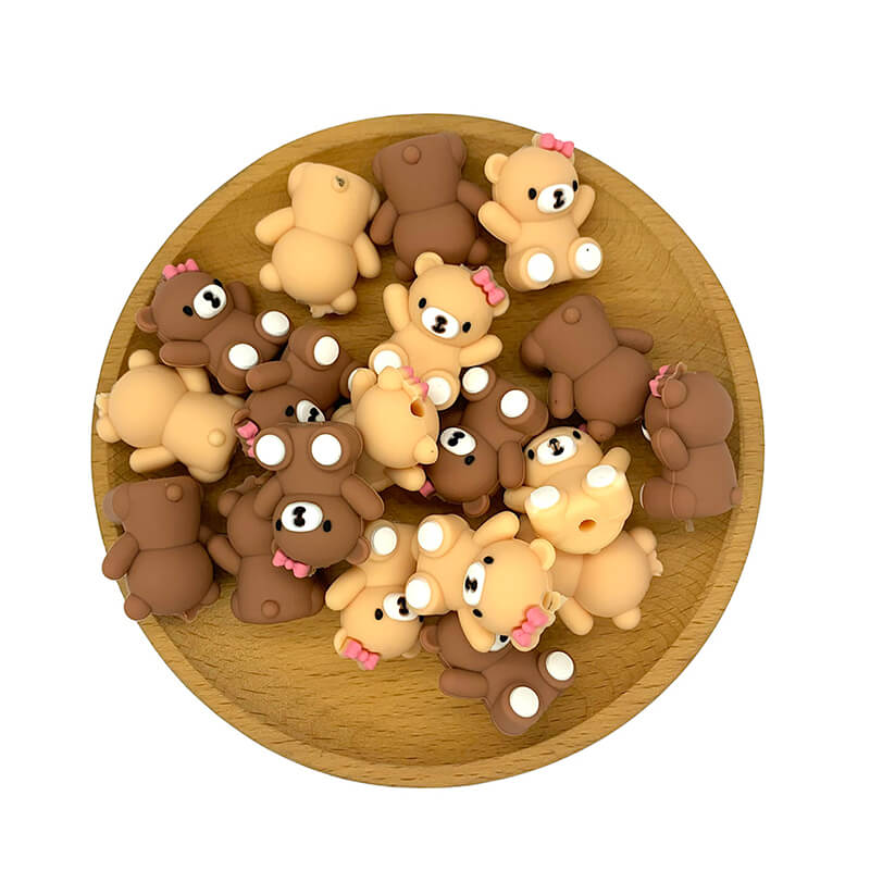 Silicone 3D Focal Beads Cute Bear Wearing Bow Tie Detail 2