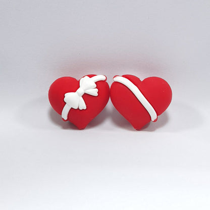 20Pcs Silicone 3D Focal Beads Valentine Heart with Bow Detail 3