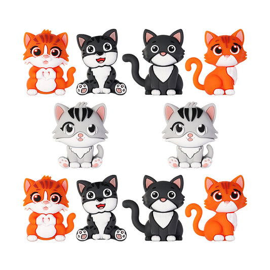 20Pcs Silicone 3D Focal Beads Dark Cat Sitting Pose
