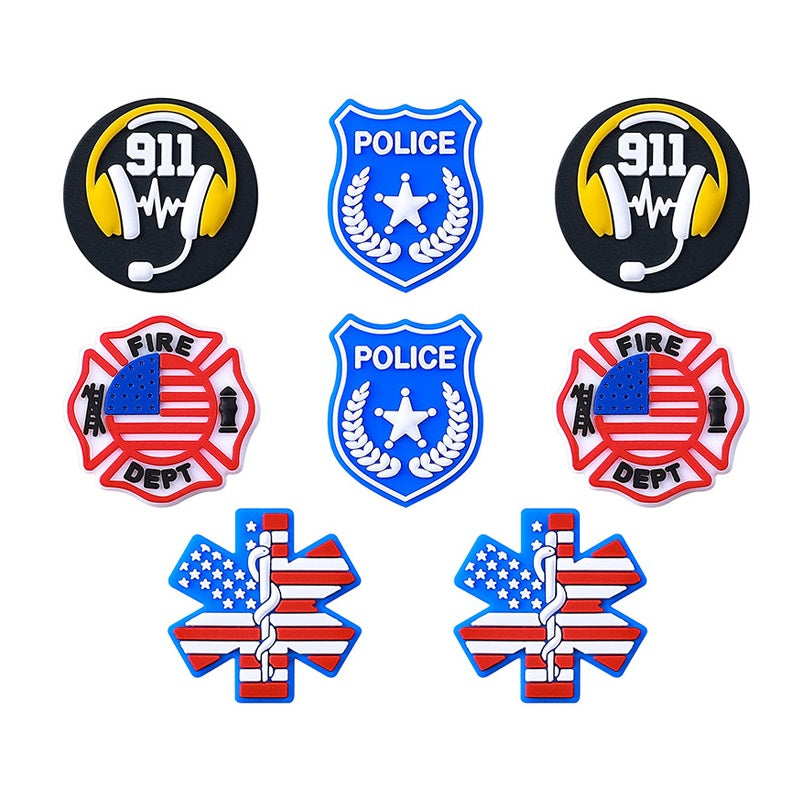 20pcs Silicone Focal Beads Fire Dept Police Star Badge Design