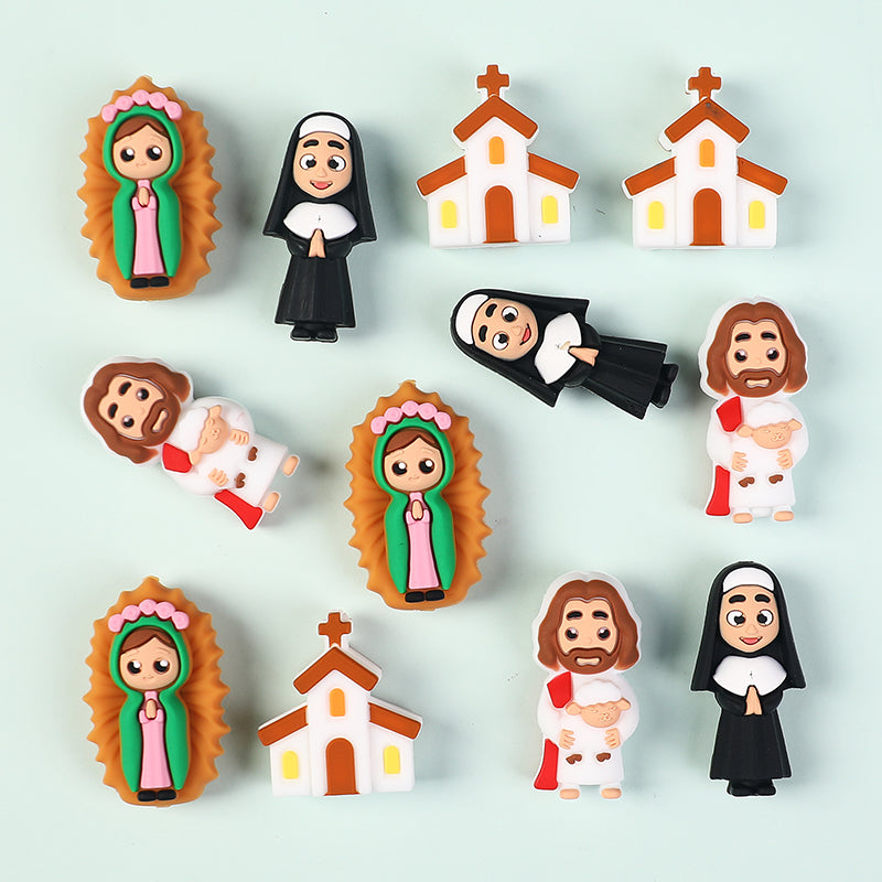 20Pcs Silicone 3D Focal Beads Religious Church Nun Jesus Mary Collection 2