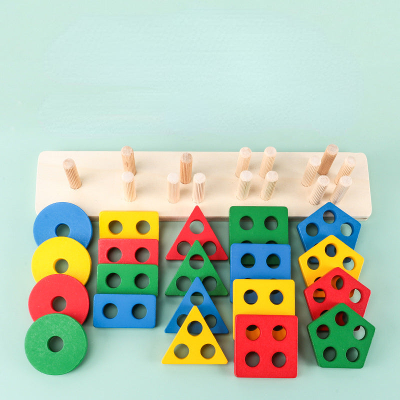Wooden Montessori Toys Geometric Shape Paired Building Blocks 4