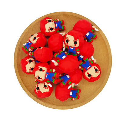 Silicone 3D Focal Beads Red Haired Doll Holding Knife 2