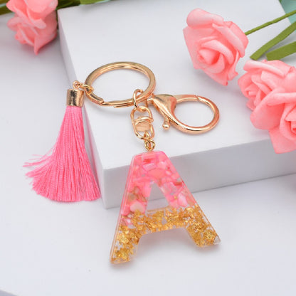 Resin Pink Tassel Letter Keychain A to Z Initial Charm