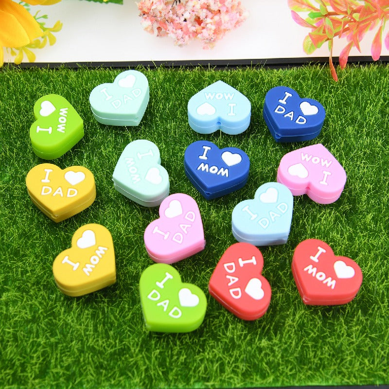 50pcs Silicone Focal Beads Love Heart Printed Text Design 5