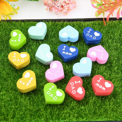 50pcs Silicone Focal Beads Love Heart Printed Text Design 5
