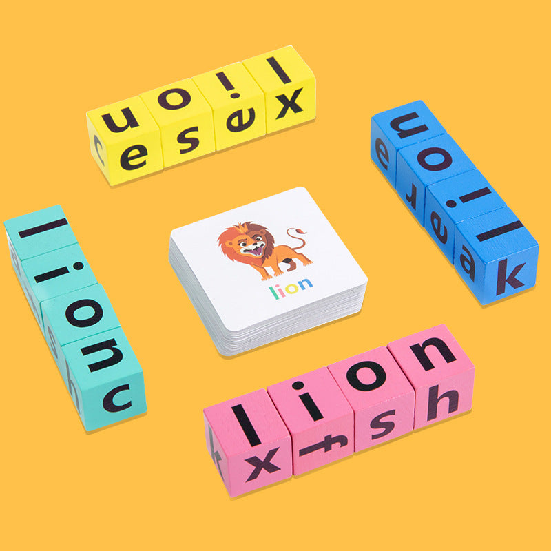 Wooden Montessori Toys English Card Spelling Cube for Kids 10