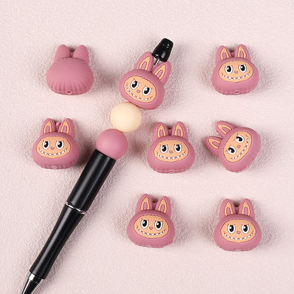 20Pcs Silicone 3D Focal Beads Pink Bunny Character Front Facing 4
