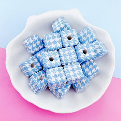 10pcs 16mm Houndstooth Pattern Square Acrylic Beads Jewelry Making 9