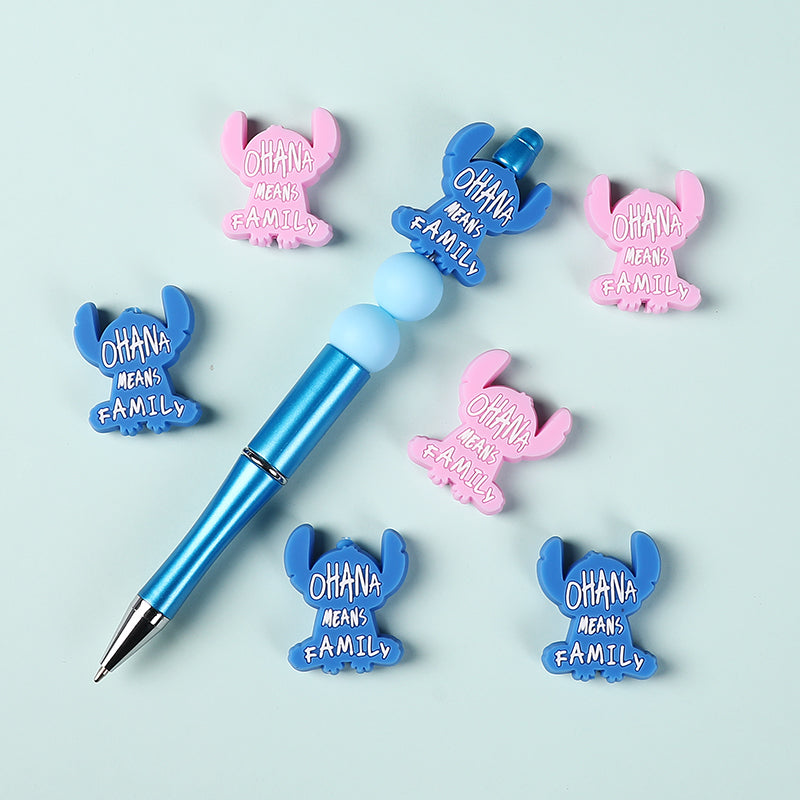 Silicone Focal Beads Blue Alien Character Large Ears Pink Blue Letters Stitch 7