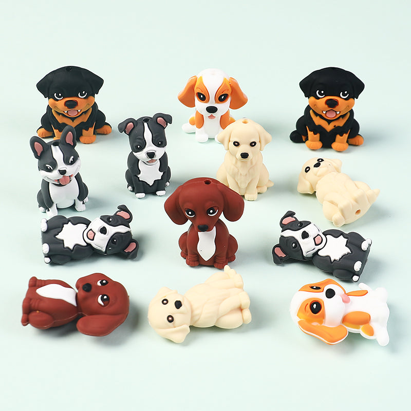 20Pcs Silicone 3D Focal Beads Cute Puppy Sitting Pose 7