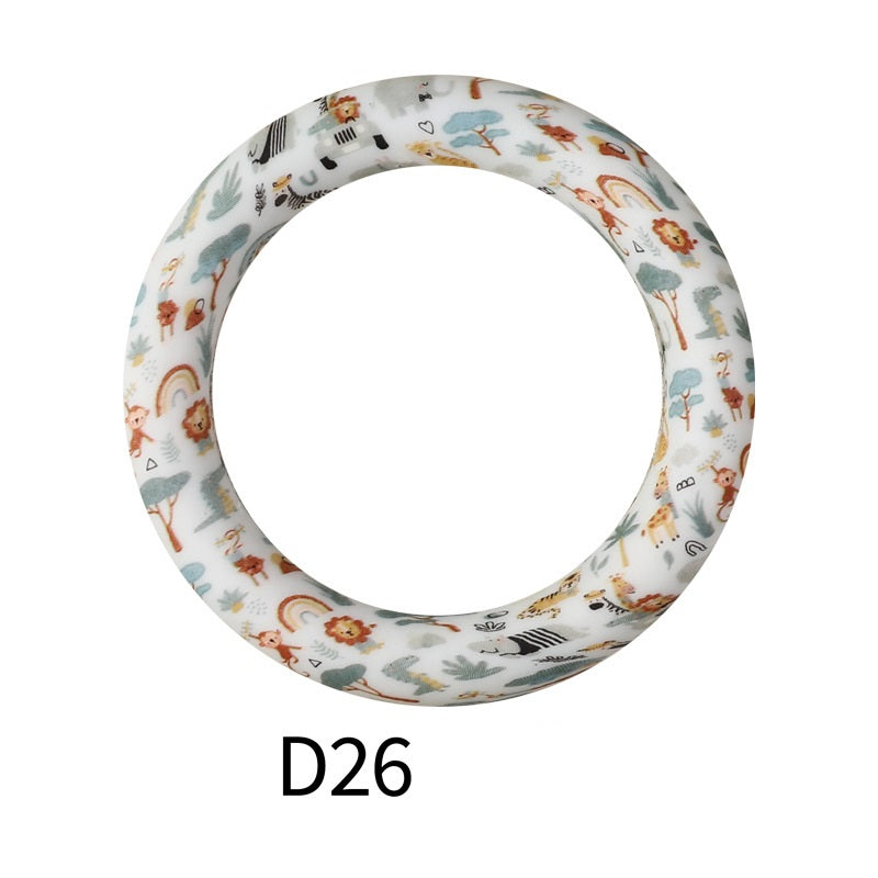 65mm Printed Silicone Beads Ring Shape Printed Design 32