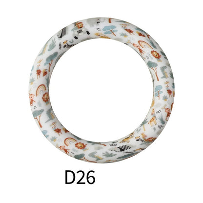 65mm Printed Silicone Beads Ring Shape Printed Design 32
