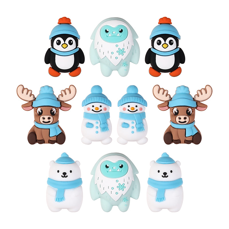 20Pcs Silicone 3D Focal Beads Polar Bear Snow Monster Winter Theme 10