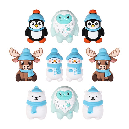 20Pcs Silicone 3D Focal Beads Polar Bear Snow Monster Winter Theme 10