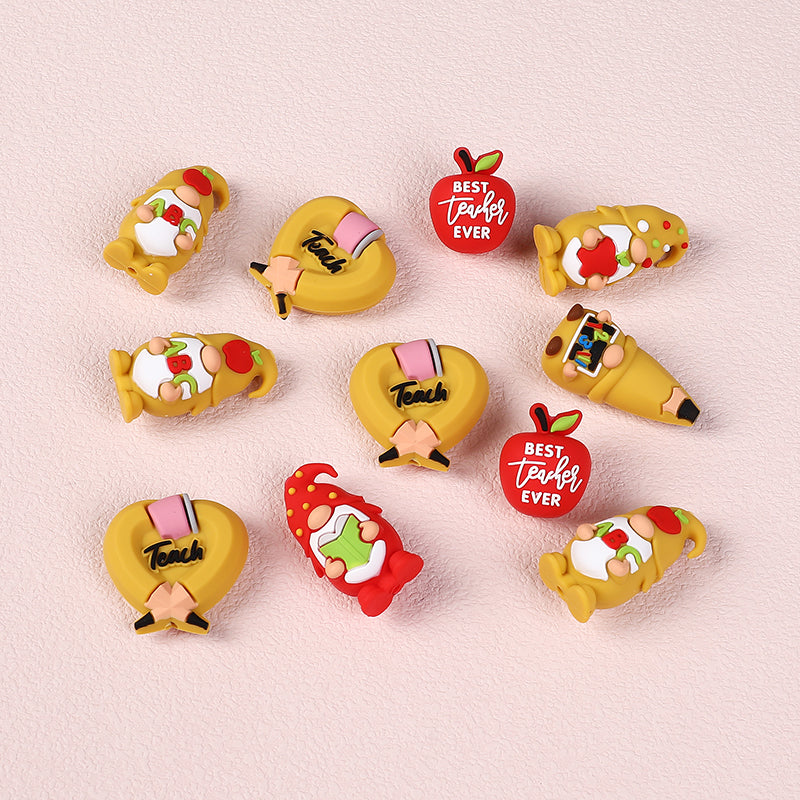 20Pcs Silicone 3D Focal Beads Teacher Series Pencil and Gnome Designs 3