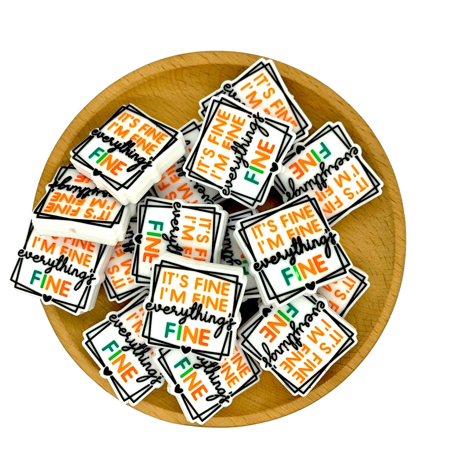 20pcs Silicone Focal Beads Everything Is Fine Text Square Design 2