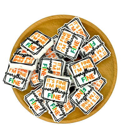20pcs Silicone Focal Beads Everything Is Fine Text Square Design 2