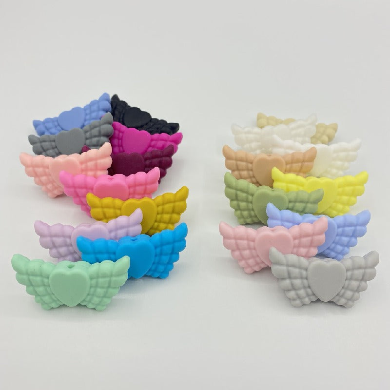 20pcs Silicone Focal Beads Wing Shape with Heart Center 2