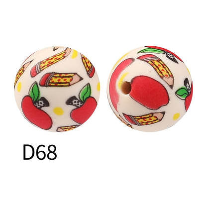 50pcs 15mm Rhombus Printed Silicone Beads Colorful Design 36