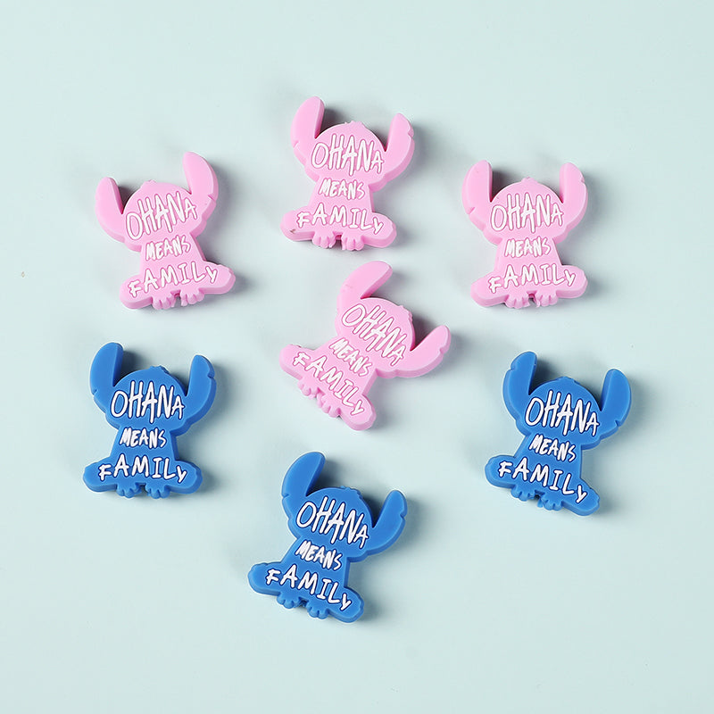 Silicone Focal Beads Blue Alien Character Large Ears Pink Blue Letters Stitch 4