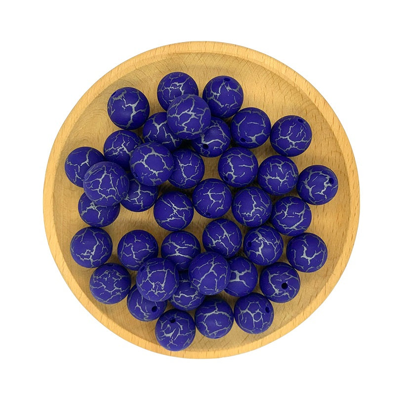 50pcs 15mm Printed Crackle Silicone Beads Colorful Design 22