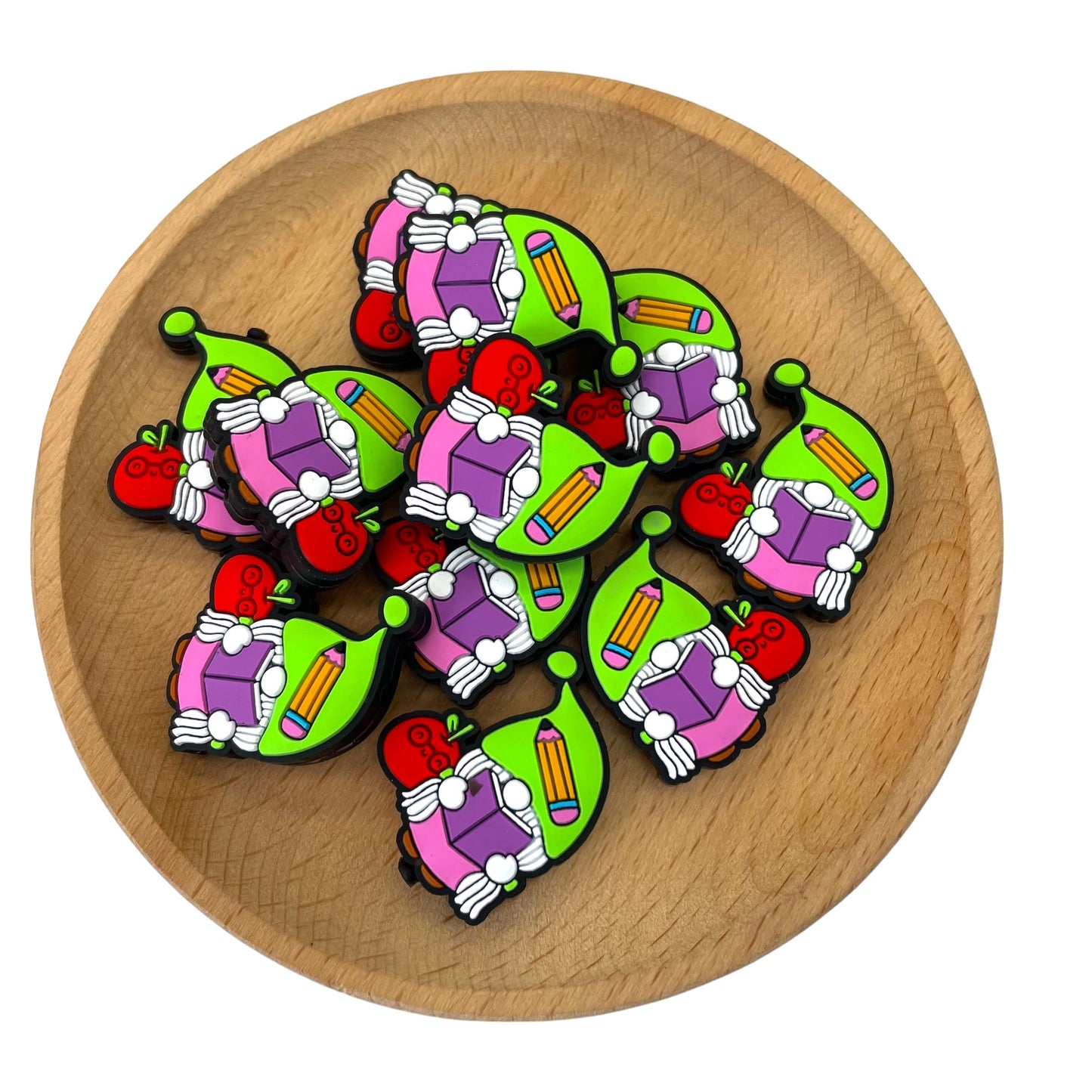 20pcs Silicone Focal Beads Book Theme Reading Gnome with Apple 2
