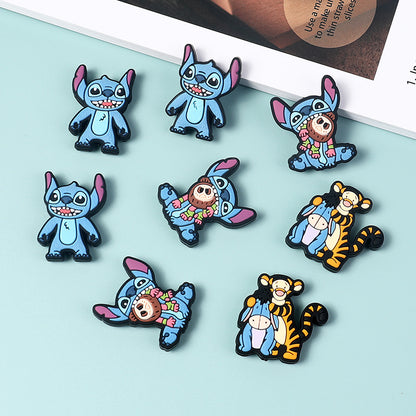 20Pcs Silicone Focal Beads Blue Alien Character Large Ears Sitting Pose and Blue Donkey with Tiger Companion 6