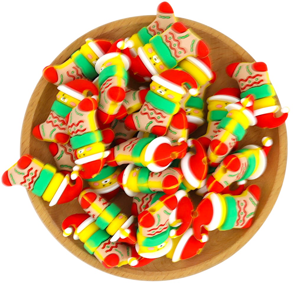 20Pcs Silicone 3D Focal Beads Christmas Bear Wearing Hat Socks 3