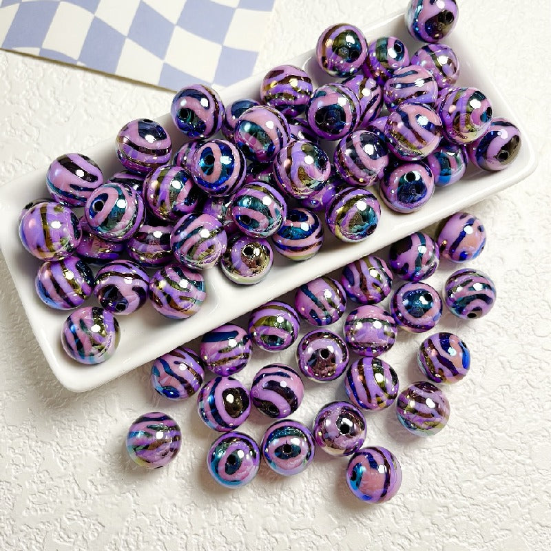 10pcs 16mm Zebra Stripe Round Acrylic Beads UV Finish 8