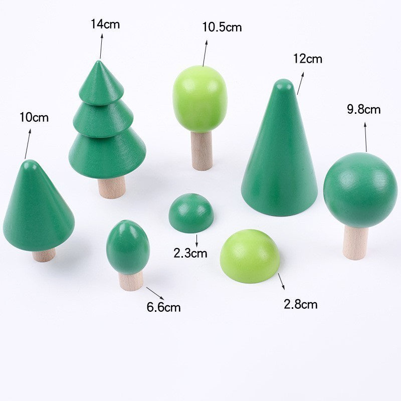 Wooden Building Blocks Rainbow and Natural Color Small Tree Shapes 2