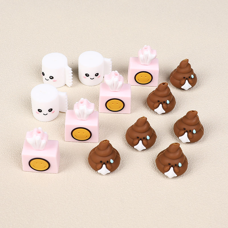 Silicone 3D Focal Beads Tissue Poop With White Tissue and Pink Paper 3