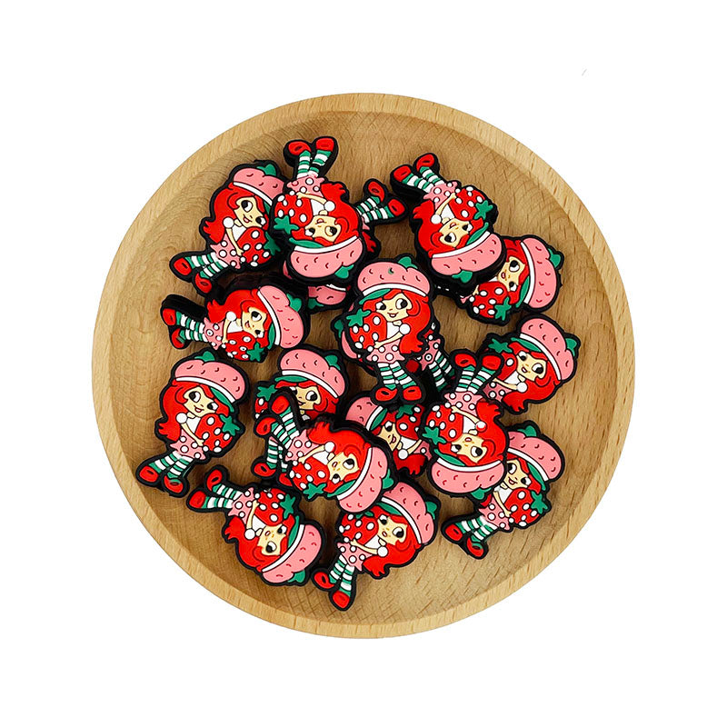 20pcs Silicone Focal Beads Strawberry Girl Holding Large Strawberry 2