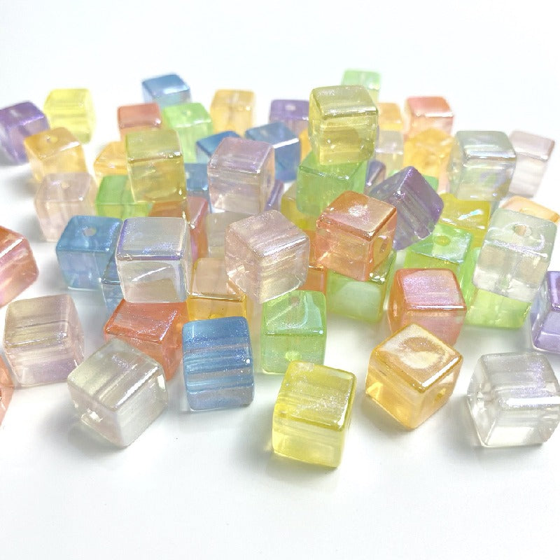 50pcs 14mm Colorful UV Finish Cube Acrylic Beads Jewelry Making