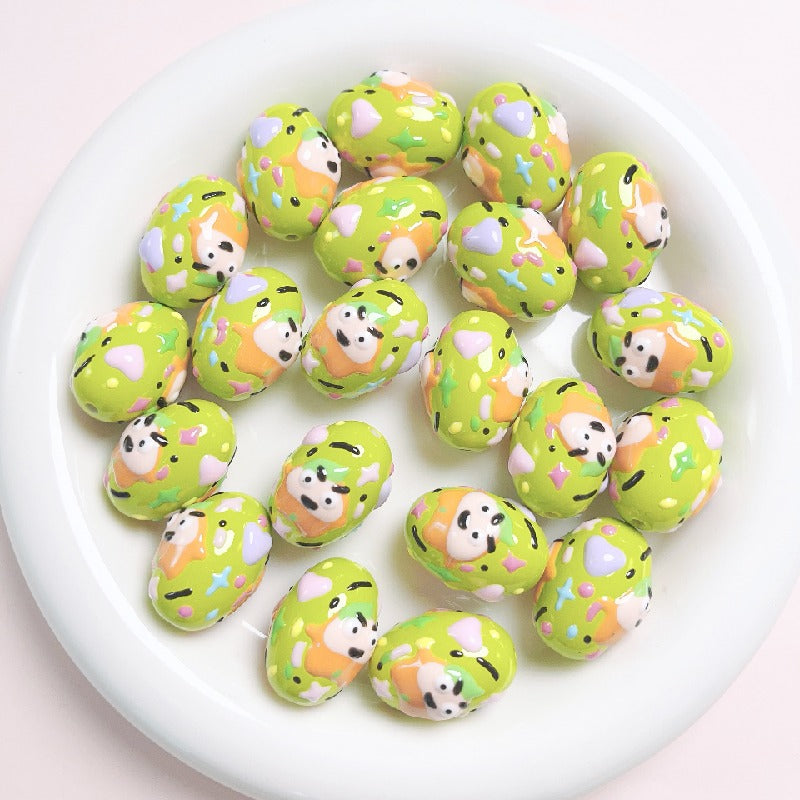 5pcs 16x24mm Hand-Painted Dinosaur Egg Acrylic Beads DIY Craft 6