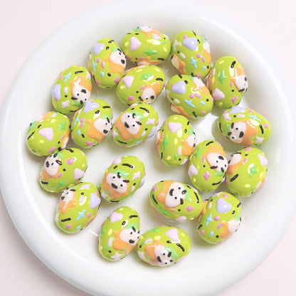 5pcs 16x24mm Hand-Painted Dinosaur Egg Acrylic Beads DIY Craft 6