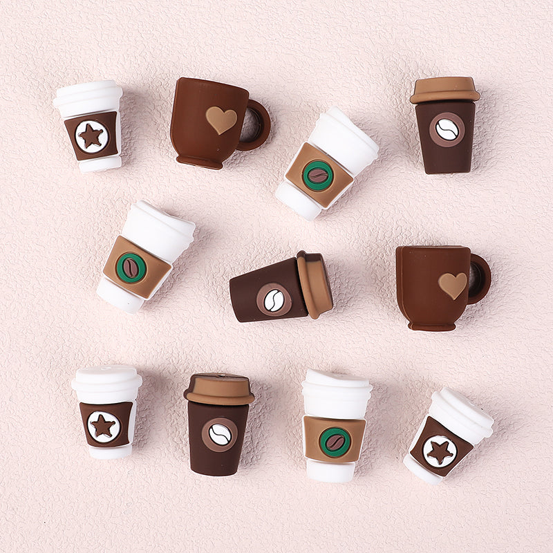 20Pcs Silicone 3D Focal Beads Coffee Cup Five Pointed Star Heart Designs 2